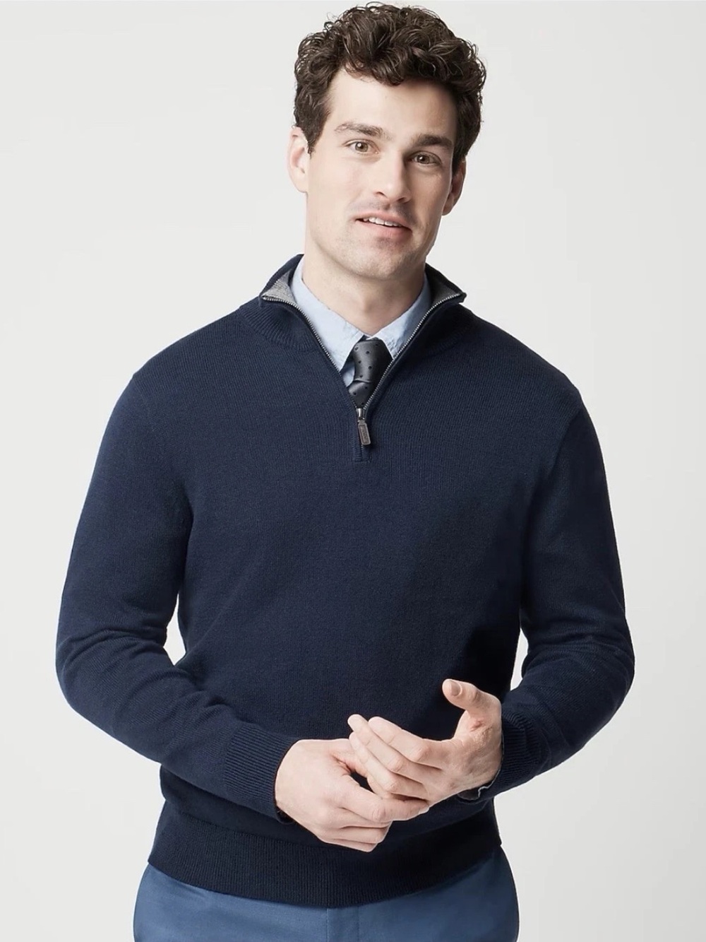 J. Crew Factory 100% cotton quarter-zip sweater - Navy